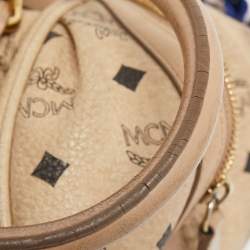 MCM Cognac Visetos Coated Canvas and Leather Boston Bag