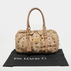 MCM Cognac Visetos Coated Canvas and Leather Boston Bag