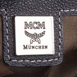 MCM Black Leather Logo Motifs Studded Satchel