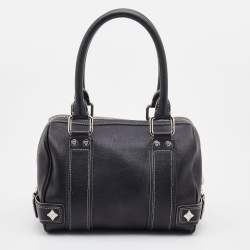 MCM Black Leather Logo Motifs Studded Satchel