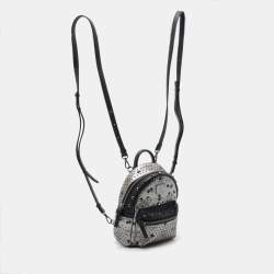 MCM Metallic Grey Coated Canvas Mini Visetos Stark Studded Backpack