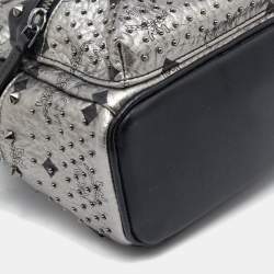 MCM Metallic Grey Coated Canvas Mini Visetos Stark Studded Backpack
