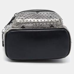 MCM Metallic Grey Coated Canvas Mini Visetos Stark Studded Backpack