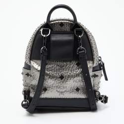 MCM Metallic Grey Coated Canvas Mini Visetos Stark Studded Backpack
