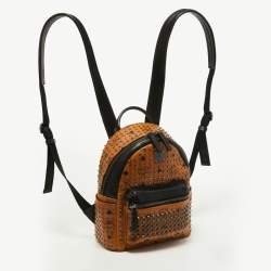 MCM Cognac/Black Visetos Coated Canvas and Leather Studded Backpack
