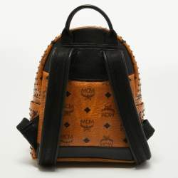 MCM Cognac/Black Visetos Coated Canvas and Leather Studded Backpack
