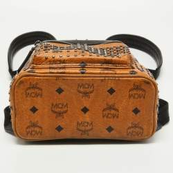 MCM Cognac/Black Visetos Coated Canvas and Leather Studded Backpack