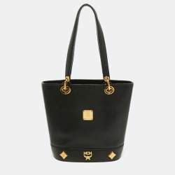Pre Owned MCM Black Leather Bucket Tote