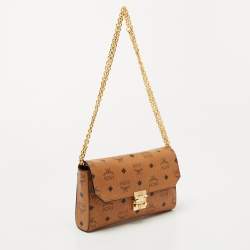MCM Cognac Visetos Coated Canvas Millie Crossbody Bag