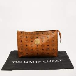Pre Owned MCM Brown Visetos Coated Canvas Zip Pouch