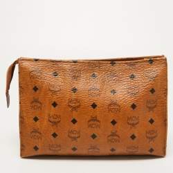 Pre Owned MCM Brown Visetos Coated Canvas Zip Pouch