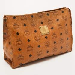 Pre Owned MCM Brown Visetos Coated Canvas Zip Pouch
