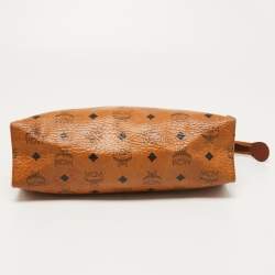 Pre Owned MCM Brown Visetos Coated Canvas Zip Pouch