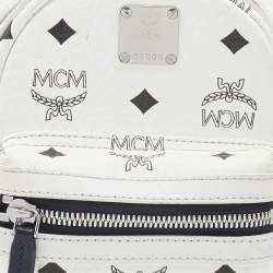 MCM White Visetos Coated Canvas X-Mini Bebe Boo Backpack
