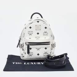 MCM White Visetos Coated Canvas X-Mini Bebe Boo Backpack