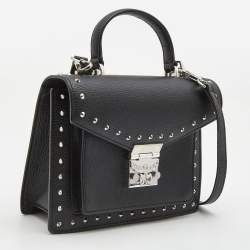 MCM Black Leather Small Studded Tracy Top Handle Bag