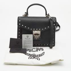 MCM Black Leather Small Studded Tracy Top Handle Bag