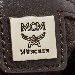Pre Owned MCM Dark Brown Logo Embossed Leather Messenger Bag