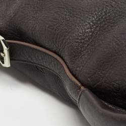 Pre Owned MCM Dark Brown Logo Embossed Leather Messenger Bag