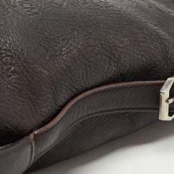 Pre Owned MCM Dark Brown Logo Embossed Leather Messenger Bag