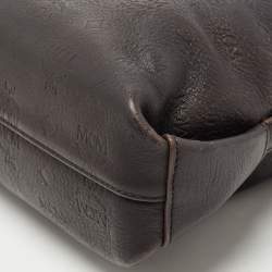 Pre Owned MCM Dark Brown Logo Embossed Leather Messenger Bag
