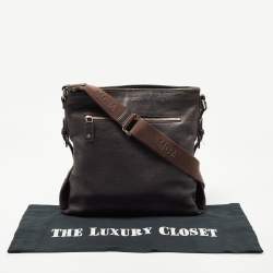 Pre Owned MCM Dark Brown Logo Embossed Leather Messenger Bag