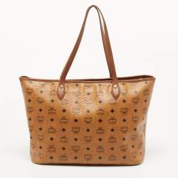MCM Tan Visetos Coated Canvas Striped Shopper Tote