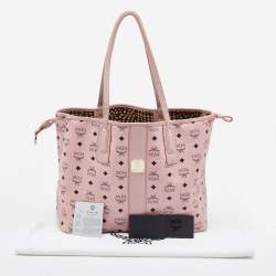 MCM Pink Visetos Coated Canvas and Leather Reversible Shopper Tote 