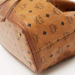 MCM Cognac Visetos Coated Canvas and Leather Heritage Drawstring Bucket Bag