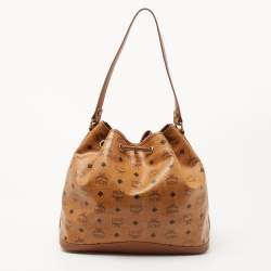 MCM Cognac Visetos Coated Canvas and Leather Heritage Drawstring Bucket Bag