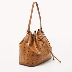 MCM Cognac Visetos Coated Canvas and Leather Heritage Drawstring Bucket Bag