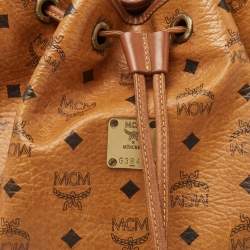 MCM Cognac Visetos Coated Canvas and Leather Heritage Drawstring Bucket Bag