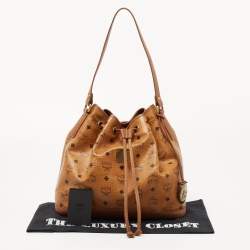 MCM Cognac Visetos Coated Canvas and Leather Heritage Drawstring Bucket Bag