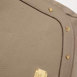 MCM Beige Leather Studded Flap Hobo