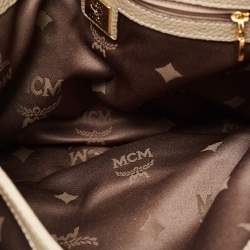MCM Beige Leather Studded Flap Hobo