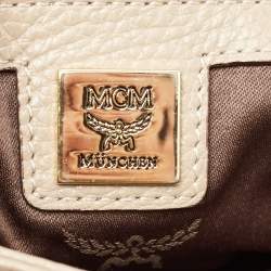 MCM Beige Leather Studded Flap Hobo