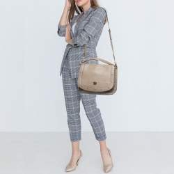 MCM Beige Leather Studded Flap Hobo