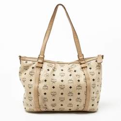 MCM Beige Visetos Coated Canvas and Leather Zipped Shoulder Bag