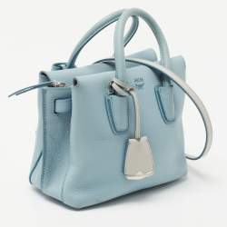 Pre Owned MCM Light Blue Leather Mini Milla Tote