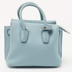 Pre Owned MCM Light Blue Leather Mini Milla Tote