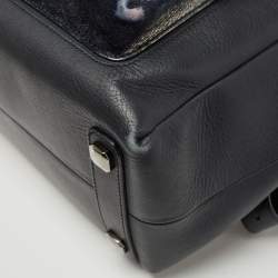 Pre Owned MCM Navy Blue Leather and Calfhair Front Pocket Backpack