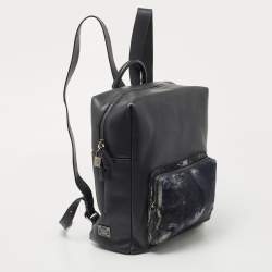 Pre Owned MCM Navy Blue Leather and Calfhair Front Pocket Backpack
