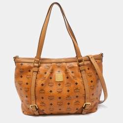 MCM Brown Visetos Coated Canvas and Leather Zip Tote