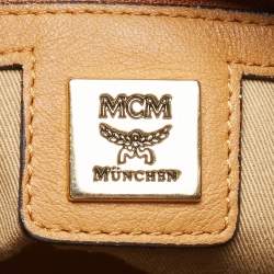 MCM Brown Visetos Coated Canvas and Leather Drawstring Bucket Bag
