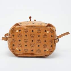 MCM Brown Visetos Coated Canvas and Leather Drawstring Bucket Bag
