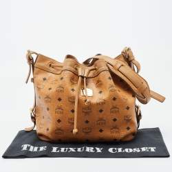 MCM Brown Visetos Coated Canvas and Leather Drawstring Bucket Bag