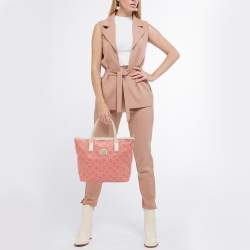 MCM Pink/Off White Visetos Coated Canvas and Leather Tote