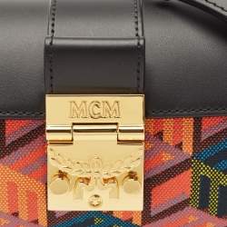 MCM Black Cubic Monogram Jacquard and Leather Small Tracy Crossbody Bag 