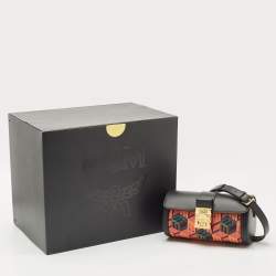 MCM Black Cubic Monogram Jacquard and Leather Small Tracy Crossbody Bag 