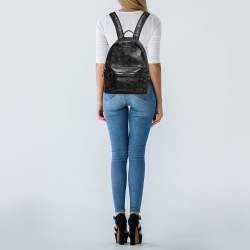 MCM Black Visetos Coated Canvas Small Stark Backpack